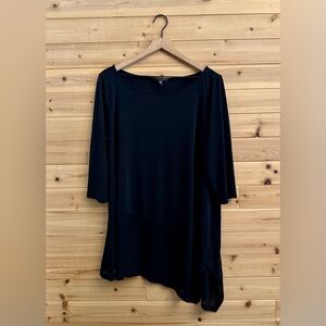 Eileen Fisher Size XLarge Asymmetrical Hem Wide Boatneck Elbow Sleeve Blouse